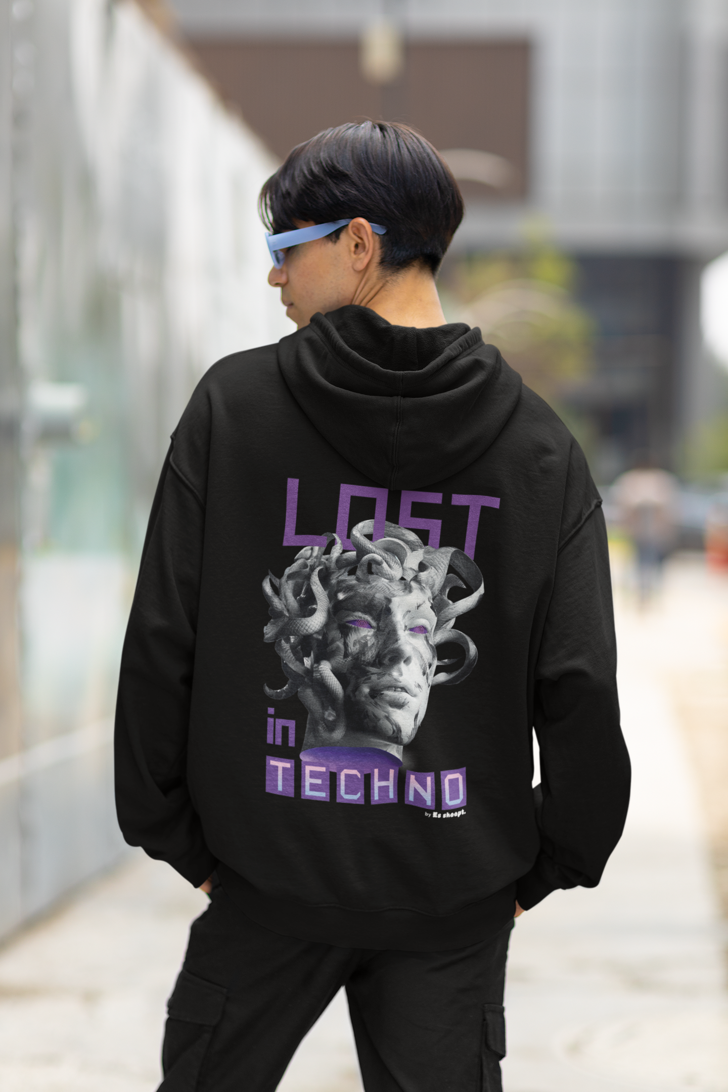 Lost in Techno | Heavy cotton oversized hoodie | Backprint