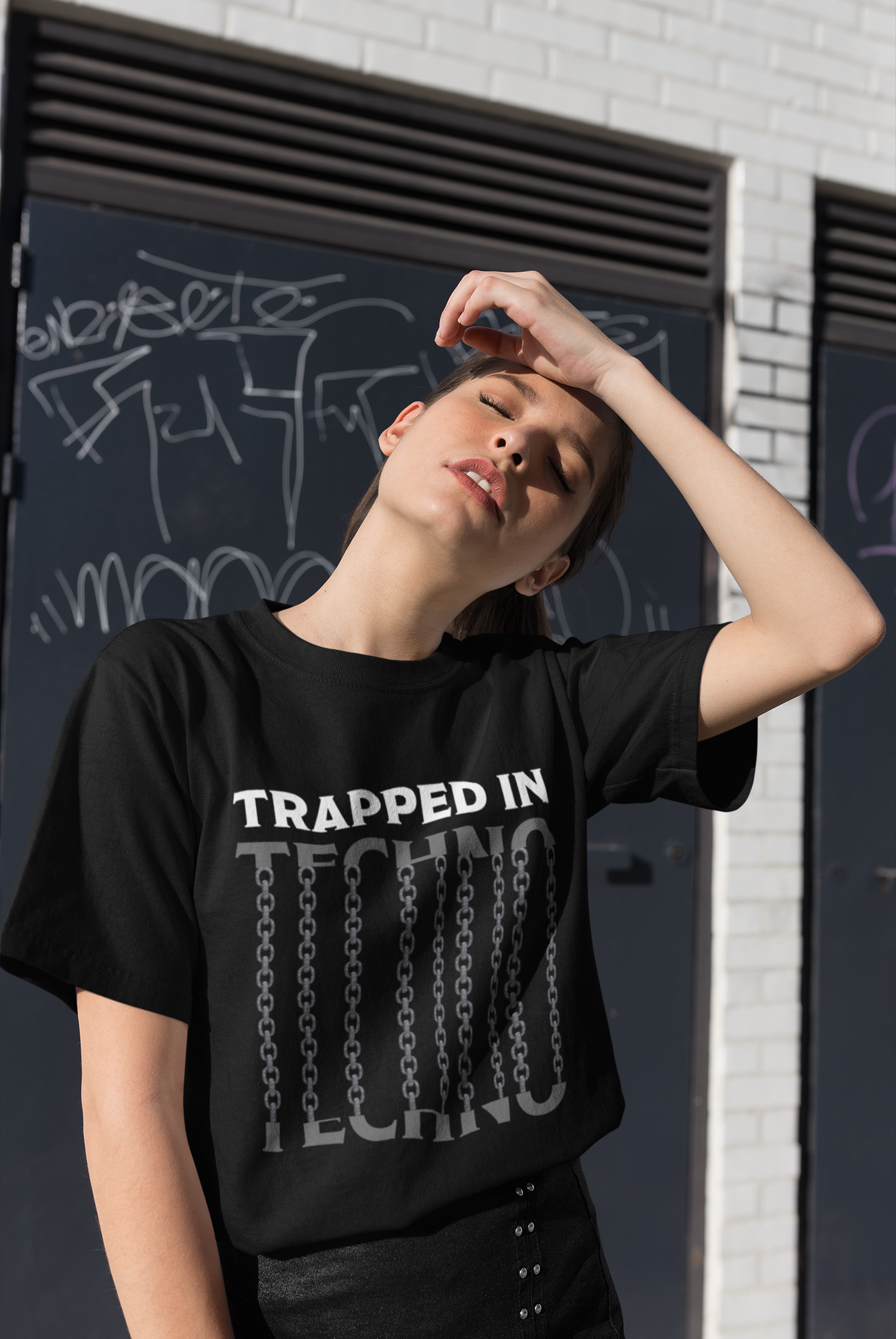 TRAPPED IN TECHNO | Heavy Cotton oversized T-Shirt | Frontprint